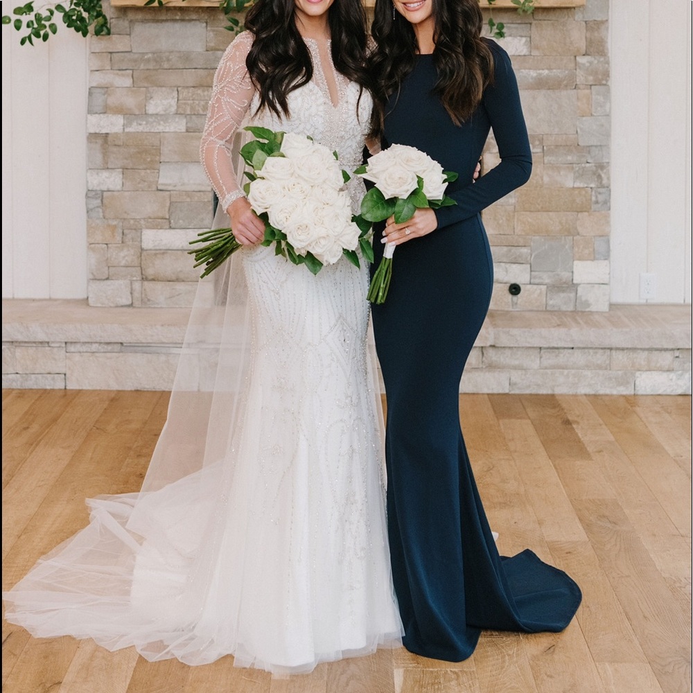 Missguided Navy long sleeve fishtail maxi dress.